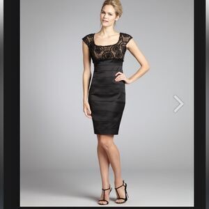 Tadashi Shoji Black Lace Beaded Cap Sleeve Bandage Sheath Dress Size 2 P